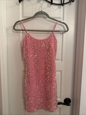 Lucy in the Sky Iridescent Sequin Bodycon Dress in Pink
